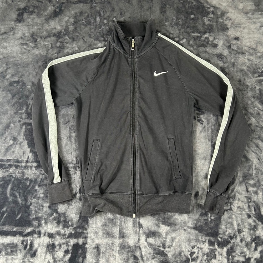 Nike Track Jacket Womens Medium Black Full Zip Side Stripe Athletic 2144